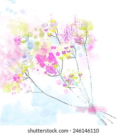 Floral watercolor abstract background for the card or invitation - cute design