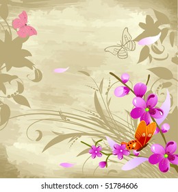 floral watercolor background with cherries