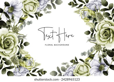 floral watercolor background with white and green rose flower