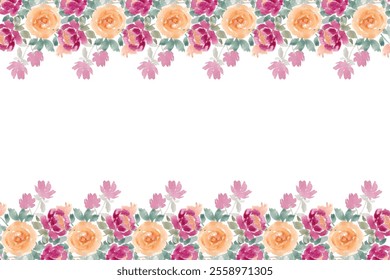 Floral watercolor border for wedding, birthday, card, background, invitation, wallpaper, sticker, decoration etc.