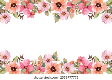 Floral watercolor border for wedding, birthday, card, background, invitation, wallpaper, sticker, decoration etc.