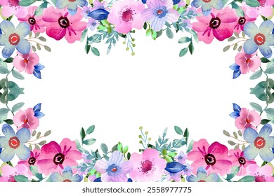 Floral watercolor border for wedding, birthday, card, background, invitation, wallpaper, sticker, decoration etc.