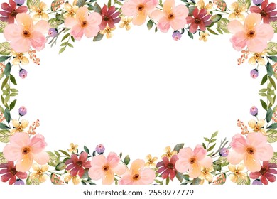 Floral watercolor border for wedding, birthday, card, background, invitation, wallpaper, sticker, decoration etc.
