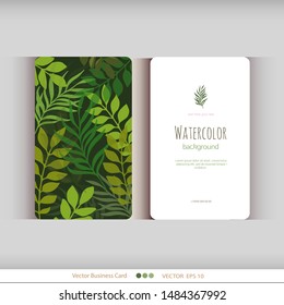 Floral watercolor card with leaves. Wedding, romantic collection.Spring or summer design for invitation, wedding or greeting cards. Vector illustration