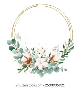 floral watercolor circle gold frame. watercolor for wedding, birthday, card, background, invitation, wallpaper, sticker, decoration etc.