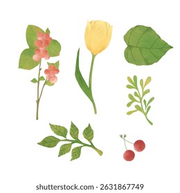 Floral Watercolor Collection Garden - Flowers, Leaves, and Berries Clipart. Perfect for DIY wedding invitations, greeting cards, scrapbooking, textile design, packaging, and digital projects.