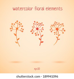Floral watercolor elements. Vector illustration.