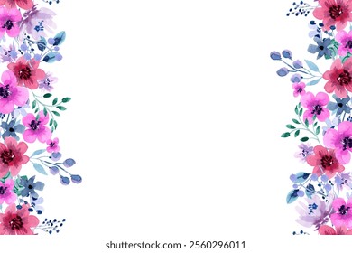 Floral watercolor frame for wedding, birthday, card, background, invitation, wallpaper, sticker, decoration etc.