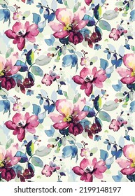 Floral Watercolor Handrawn Print Pattern Decorative Flowers