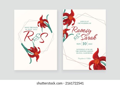 Floral watercolor ornament wedding invitation with double side 