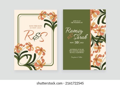 Floral watercolor ornament wedding invitation with double side 