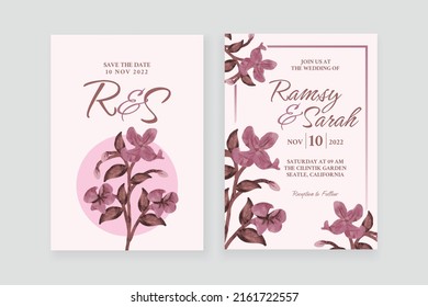 Floral watercolor ornament wedding invitation with double side 