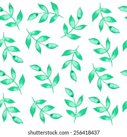 Floral watercolor pattern from tender green leaves. Can be a nice desktop, ornament for textile, etc. Vector image.