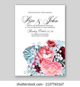 Floral watercolor pink peony anemone greenery wedding invitation printable template card vector flower wreath for bridal shower invitation baby shower party anniversary