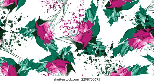 Floral Watercolor Prints. Seamless flower leaf grunge paint. Vector illustration