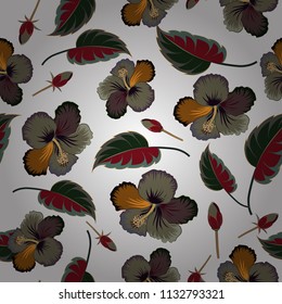 Floral watercolor seamless background. Vector textile print for bed linen, jacket, package design, fabric and fashion concepts. Seamless pattern with white, brown and gray flowers.