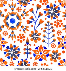 Floral watercolor seamless pattern. Vector hand drawn texture. Background for web pages, invitations, save the date cards. Watercolor vector. 