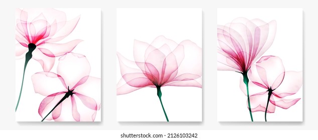 Floral watercolor vector art background. Botanical art set with pink flowers for design, decor