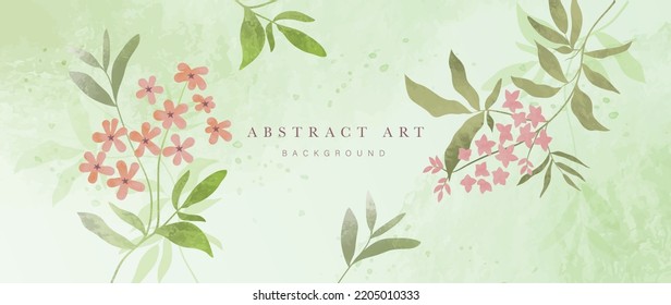 Floral in watercolor vector background. Botanical wallpaper design with wildflowers, leaf branch, leaves, foliage, forest. Elegant blossom flowers illustration suitable for fabric, prints, cover.