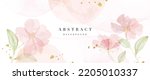 Floral in watercolor vector background. Luxury wallpaper design with pink flowers, line art, watercolor, flower garden. Elegant gold blossom flowers illustration suitable for fabric, prints, cover.