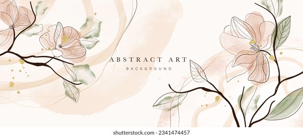 Floral in watercolor vector background. Luxury wallpaper design with pink flowers, line art, watercolor, flower garden. Elegant gold blossom flowers illustration suitable for fabric, prints, cover.