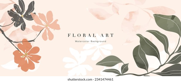 Floral in watercolor vector background. Luxury wallpaper design with pink flowers, line art, watercolor, flower garden. Elegant gold blossom flowers illustration suitable for fabric, prints, cover.