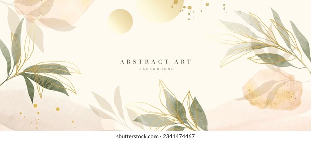 Floral in watercolor vector background. Luxury wallpaper design with pink flowers, line art, watercolor, flower garden. Elegant gold blossom flowers illustration suitable for fabric, prints, cover.