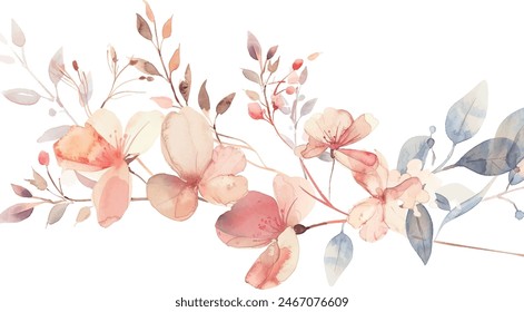 Floral in watercolor vector background. Luxury wallpaper design with pink flowers, line art, watercolor, flower garden. Elegant blossom flowers illustration suitable for fabric, prints, cover.