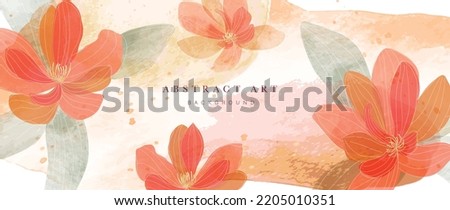Floral in watercolor vector background. Luxury wallpaper design with red flowers, line art, watercolor, flower garden. Elegant gold blossom flowers illustration suitable for fabric, prints, cover.