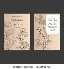 Floral in watercolor vector background. wallpaper design with pink flowers, line art, golden texture