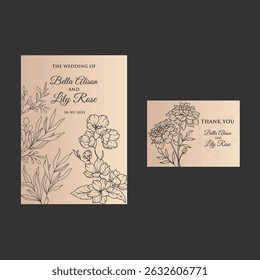Floral in watercolor vector background. wallpaper design with pink flowers, line art, golden texture