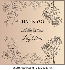 Floral in watercolor vector background. wallpaper design with pink flowers, line art, golden texture