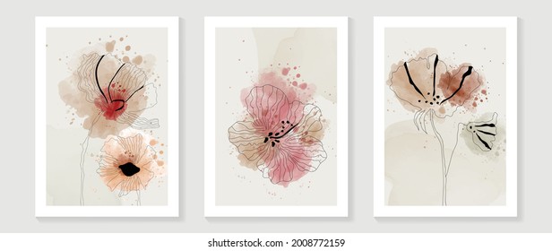 Floral watercolor wall art design vector.  Abstract art background for canvas prints, wallpaper and home decor. 