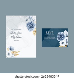 Floral watercolor wedding card design with hand-painted roses and leaves