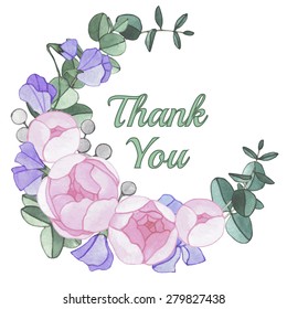 Floral Watercolor Wreath with Watercolor Floral Design Elements. 
