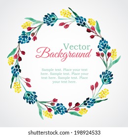 Floral watercolor wreath with elegant bright flowers