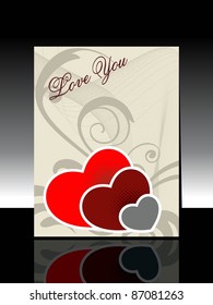 floral, wave background with red hearts theme vector for love