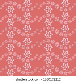 Floral waves on a red background. Vector seamless pattern.