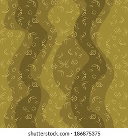 Floral wavy background. Seamless pattern with small flowers and leaves on wavy background. Vector is EPS8, all elements are grouped by colors. Drop into your AI swatches and use as fill.