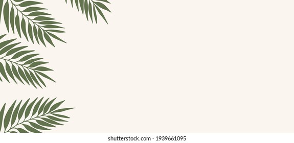 Floral web banner with drawn color exotic leaves. Nature concept design. Modern floral compositions with summer branches. Vector illustration on the theme of ecology, natura, environment.
