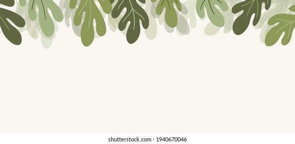 Floral web banner with drawn color monstera leaves. Nature concept design. Modern floral compositions with summer branches. Vector illustration on the theme of ecology, natura, environment.