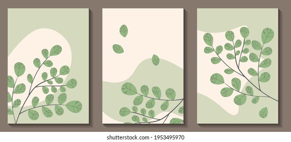 Floral web banner with drawn color exotic leaves. Nature concept design. Modern floral collection of contemporary posters. Vector illustration for social media, print, postcards.