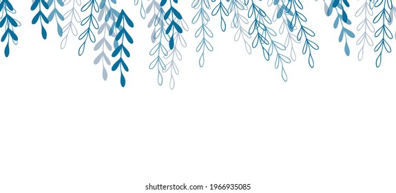 Floral web banner with drawn color exotic leaves. Nature concept design. Modern floral compositions with summer branches. Vector illustration on the theme of ecology, natura, environment. Copy space.
