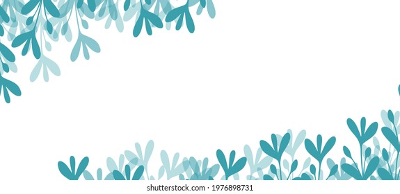 Floral web banner with drawn color exotic leaves. Nature concept design. Modern floral compositions with summer branches. Vector illustration on the theme of ecology, natura, environment. Copy space.