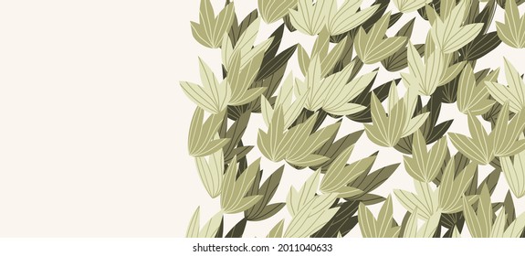 Floral web banner with drawn color exotic leaves. Nature concept design. Modern floral compositions with summer branches. Vector illustration on the theme of ecology, natura, environment.