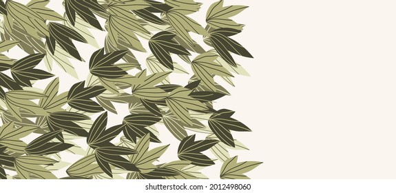 Floral web banner with drawn color exotic leaves. Nature concept design. Modern floral compositions with summer branches. Vector illustration on the theme of ecology, natura, environment.
