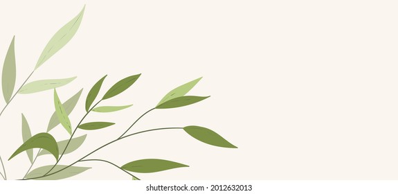 Floral web banner with drawn color exotic leaves. Nature concept design. Modern floral compositions with summer branches. Vector illustration on the theme of ecology, natura, environment.