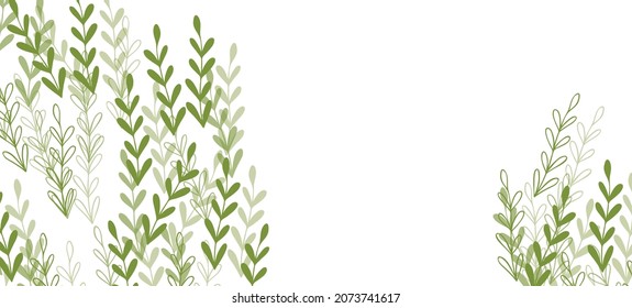 Floral web banner with drawn color exotic leaves. Nature concept design. Modern floral compositions with summer branches. Vector illustration on the theme of ecology, natura, environment.