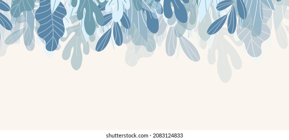 Floral web banner with drawn color exotic leaves. Nature concept design. Modern floral compositions with summer branches. Vector illustration on the theme of ecology, natura, environment.