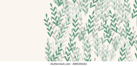 Floral web banner with drawn color exotic leaves. Nature concept design. Modern floral compositions with summer branches. Vector illustration on the theme of ecology, natura, environment.